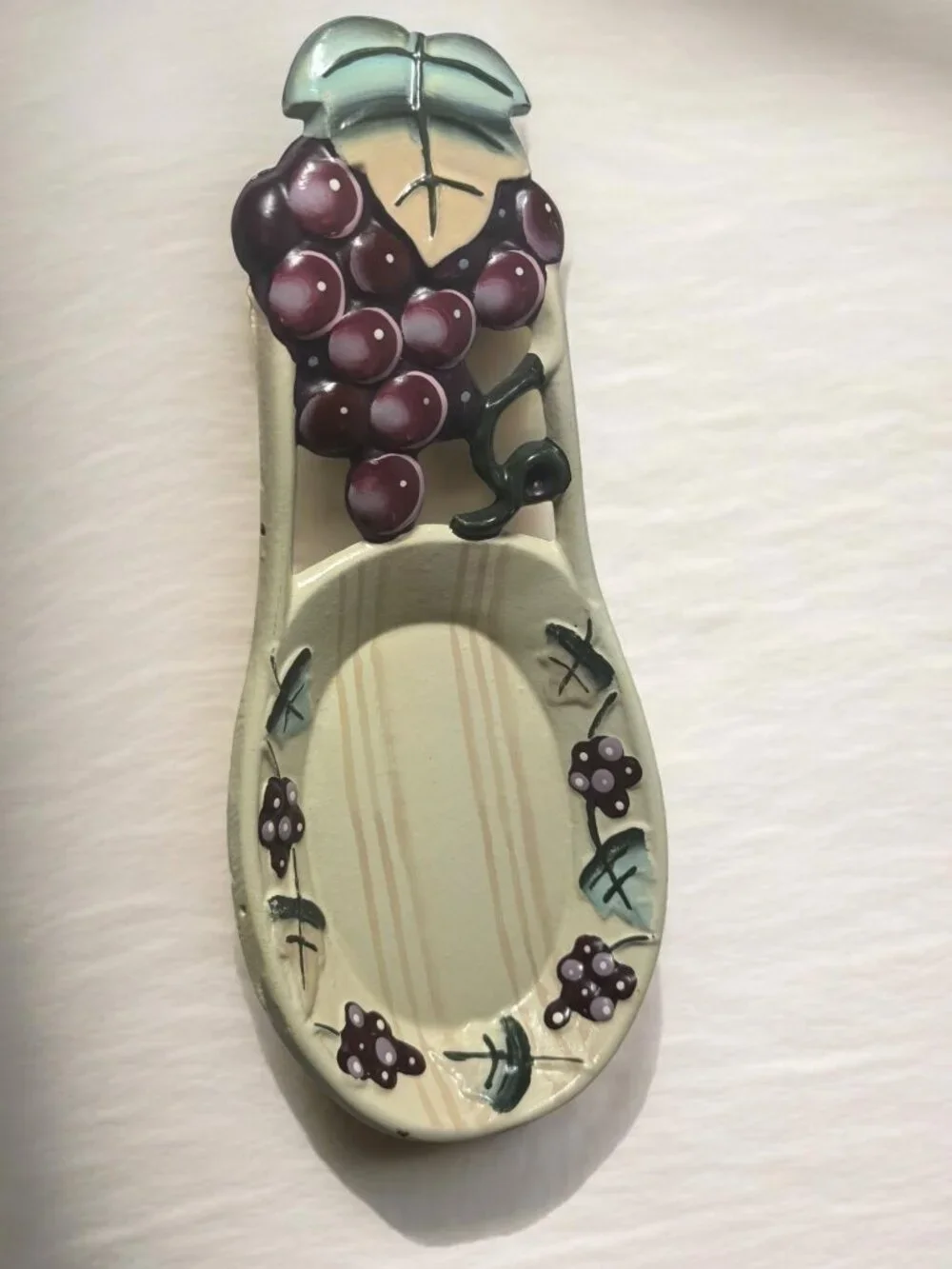 Hand-Painted Grapevine Cast Iron Spoon Rest With Floral Accents